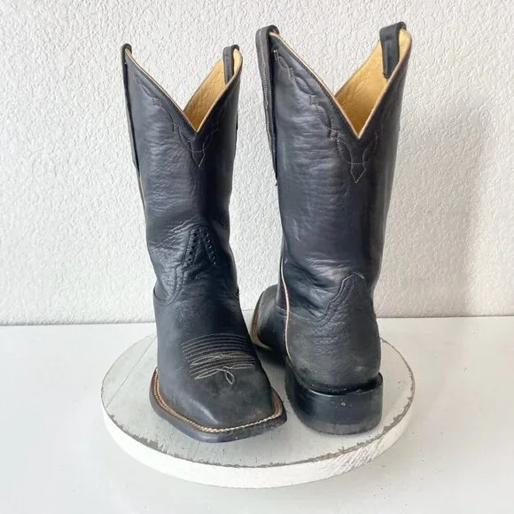 Rod Patrick Mens Cowboy Boots 7.5EE Black Smooth Ostrich Western Square Toe